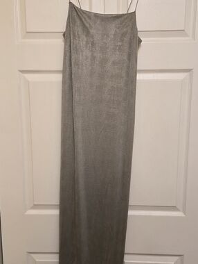 Sleek Silver Slip Maxi Dress L